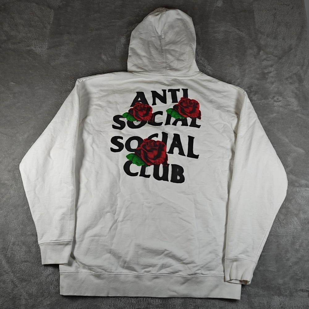 Anti Social Social Club Hoodie Mens XXL White Rose Graphic Pullover Streetwear